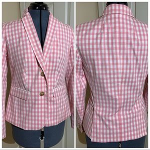 Talbots Women Cotton Pink White Check Blazer Sz 2